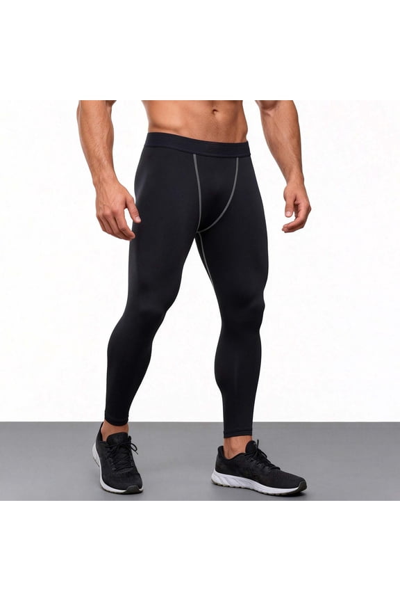 Men's Athletic Tights Performance Compression Pants Moisture Wicking Base Layer for Soccer Running Gym Workout Sports Black