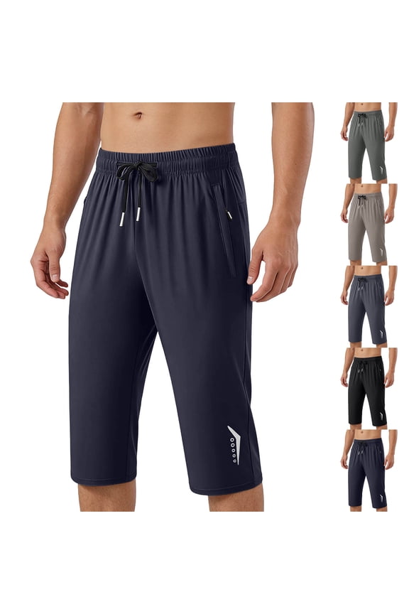 Men's Casual 3/4 Crop Jogger Pants Below Knee Sweatpants with Zipper Pockets, Performance Breathable Workout Outdoor Trousers