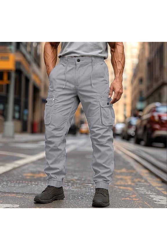 Men's Casual Cargo Pants Elastic Waist Joggers Stretch Performance Sweatpants with Multi-Pockets Tapered Utility Work Trousers