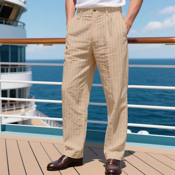 EaskTriop Men's Casual Striped Pants Relaxed Fit Flat Front Lightweight Trousers Pinstripe Straight Leg for Travel Cruise Outdoor Beach Pant
