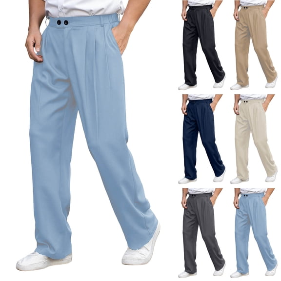 EaskTriop Men's Casual Wide Leg Pants Relaxed Fit Stretch Trousers Lightweight Quick Dry Business Golf Dress Pant ible Waist Slacks