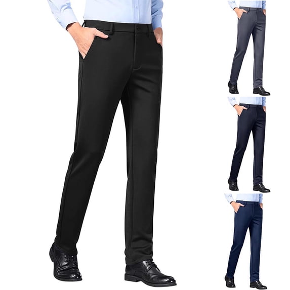 EaskTriop Men's Classic-Fit Comfort Stretch Dress Pants, Flat-Front Performance Trousers Lightweight Wrinkle-Free Slacks Regular Travel