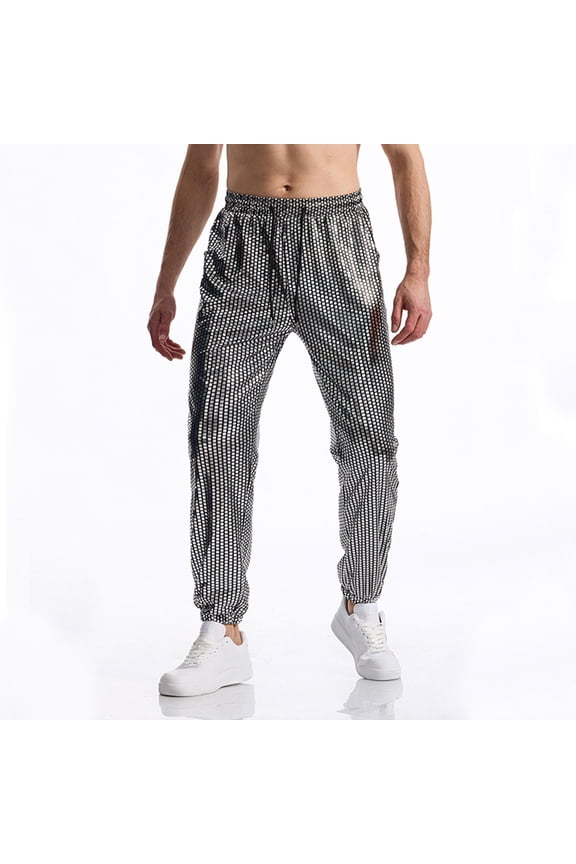 Men's Gold Metallic Jogger Sweatpants Lightweight Synthetic Track Pants for Hip Hop Dance Performance Tapered Fit with Pockets