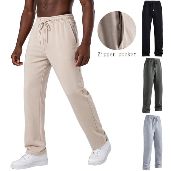 EaskTriop Men's Open Bottom Sweatpants Relaxed Fit Lounge Joggers with Zipper Pockets Athletic Workout Fleece Casual Drawstring Pants