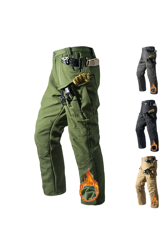 Men's Relaxed Fit Cargo Pants Fleece Lined, Heavy Duty Utility Trousers 6 Pockets, Warm Stretch Outdoor Hiking Fishing Pants
