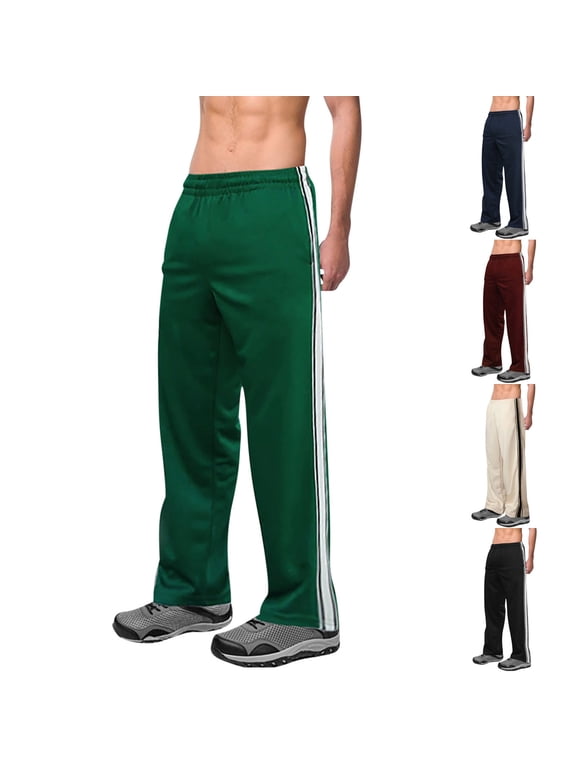 Men's Track Pants Side Striped Open Bottom Sweatpants Performance Loose Fit Casual Lounge Workout Gym Training Trousers Pockets