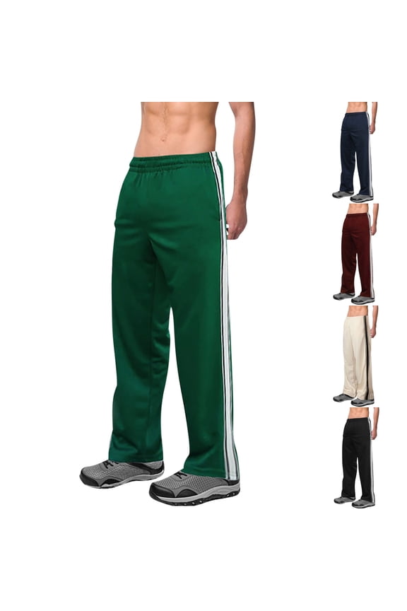 Men's Track Pants Side Striped Open Bottom Sweatpants Performance Loose Fit Casual Lounge Workout Gym Training Trousers Pockets