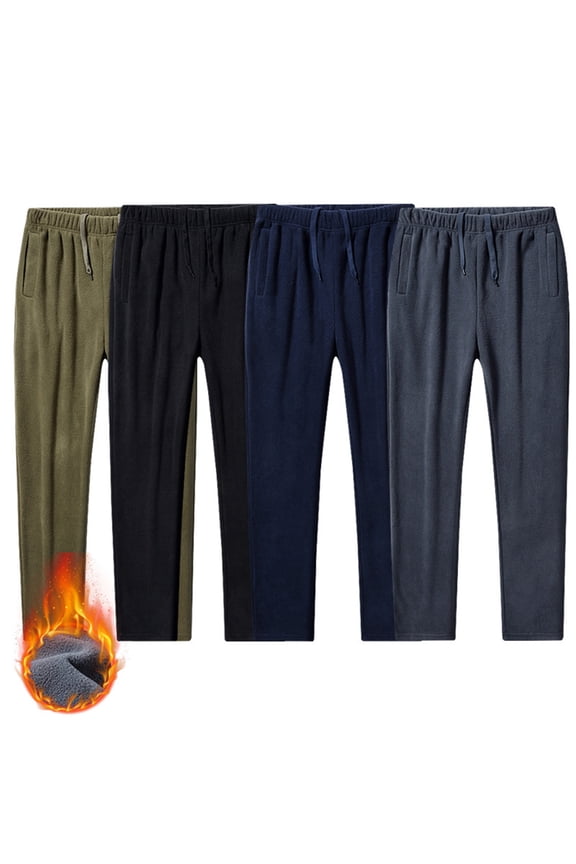 Men's Winter Fleece Sweatpants Relaxed Fit Open Bottom Joggers Thermal Outdoor Hiking Utility Pants with Drawstring Pockets