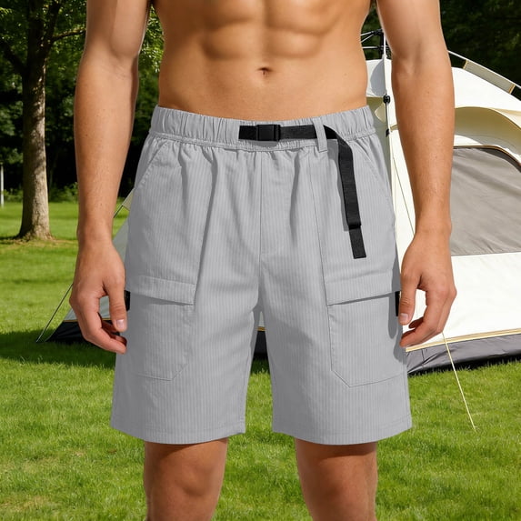 EaskTriop Mens Quick Dry Outdoor Shorts with Adjustable Belt Lightweight Utility Cargo Shorts Summer Hiking Walking Board Shorts