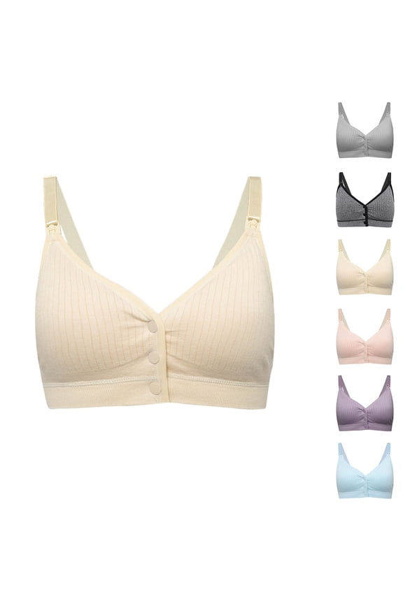Nursing Bras for Breastfeeding Front Closure Wireless Maternity Bra Ribbed Soft Supportive Everyday Comfort Bralette Pack