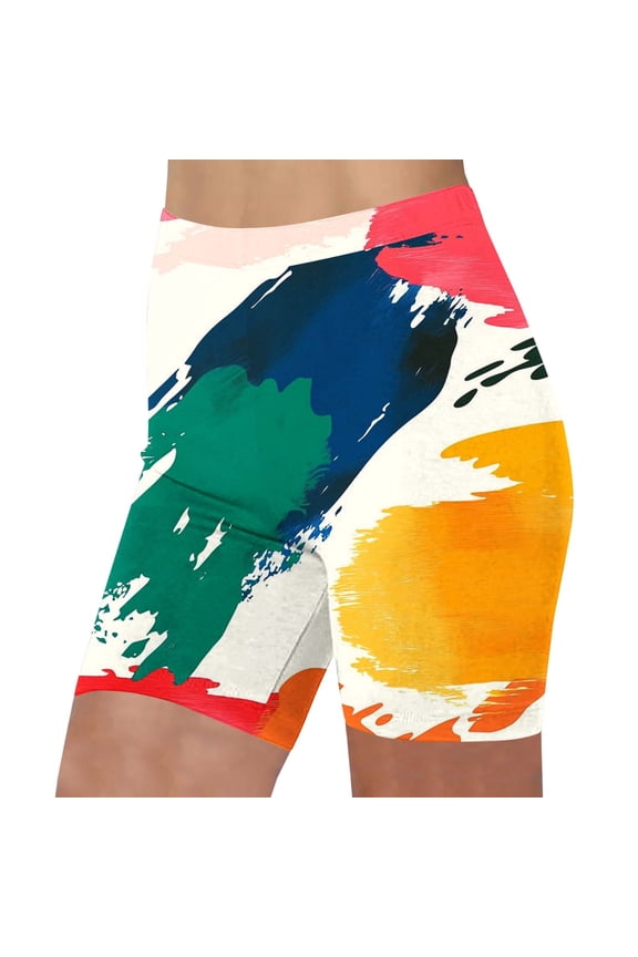 Printed Shorts for Women Summer Casual High Waisted Elastic Waist Biker Shorts Abstract Art Comfy Stretchy Graphic Fashion Pants