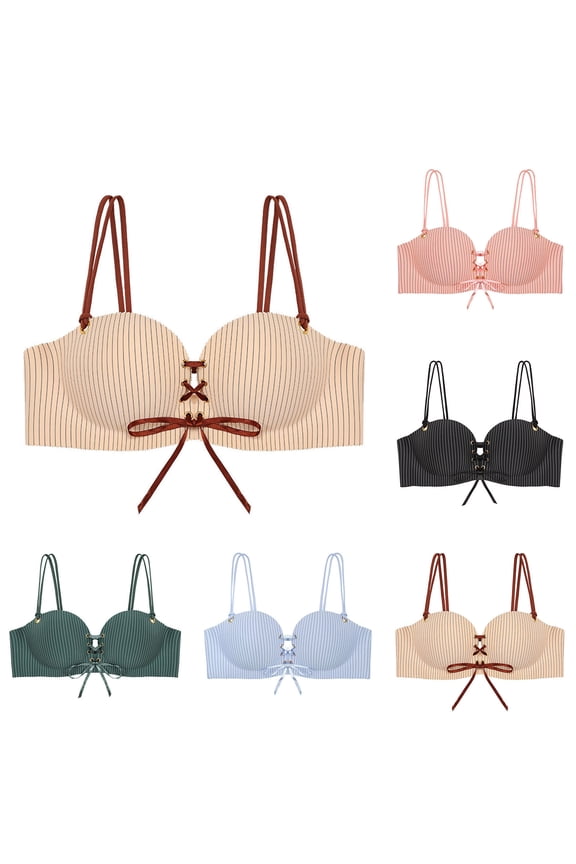 Push Up Bra for Women Wireless Strapless Bra Front Tie Padded Supportive Bralette Seamless Plunge Everyday Comfort Bras