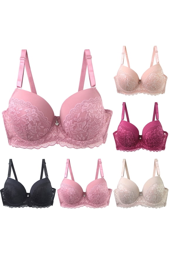 Push Up Lace Bra for Women, Underwire Supportive Full Coverage Bras with Adjustable Straps, Womens Floral Bralette