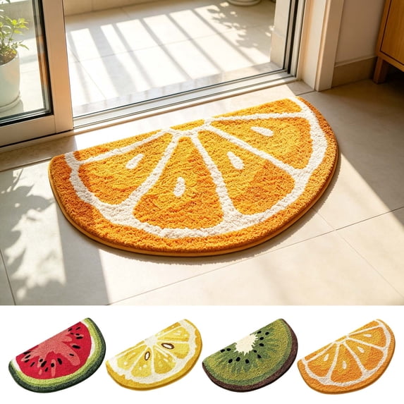 EaskTriop Semicircle Shaped Floor Rug, Fruit‑Style Entry Mat, Decorative Non‑Slip Doormat for Bedroom Bathroom Indoor Household Entryway Floor Rug