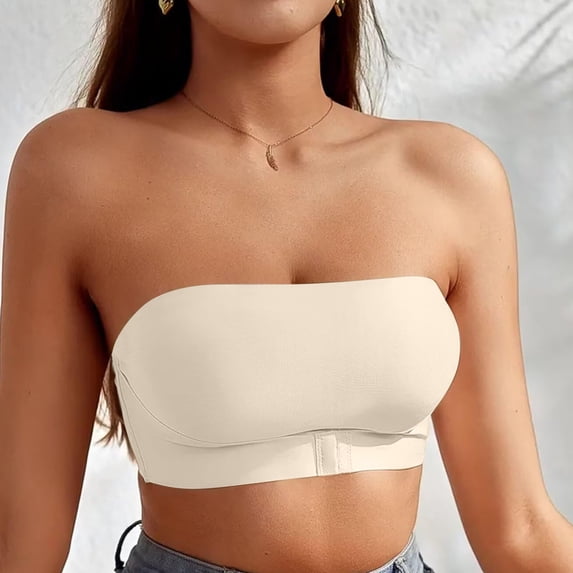 EaskTriop Strapless Bra for Women Front Closure Wireless Bandeau Bra Non-Slip Padded Seamless Supportive Bralette Plus Size Comfort
