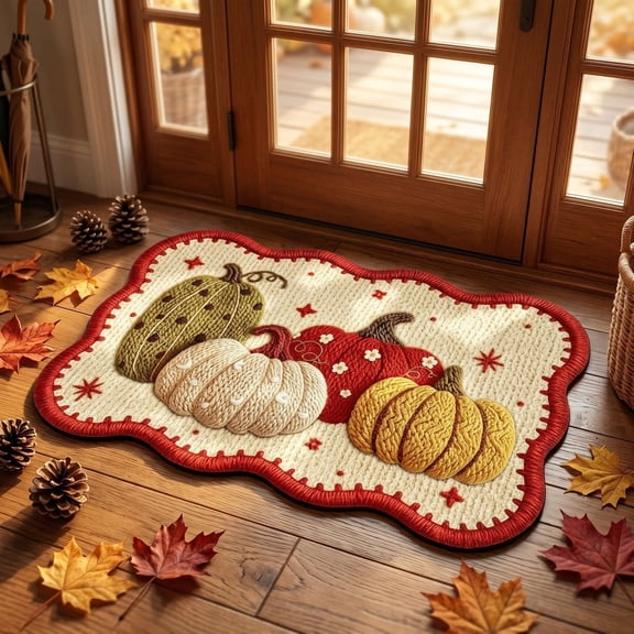 EaskTriop Thanksgiving Pumpkin Doormat, Fall Harvest Irregular Floor Rug, Non‑Slip Decorative Mat for Entryway Porch Autumn Home Decoration Essential