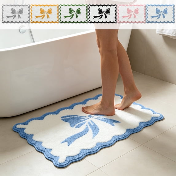 EaskTriop Wavy Edge Bath Mat, Absorbent Non-Slip Bathroom Rug, Floor Mat Tub Shower Indoor Home Decor Bath Mat