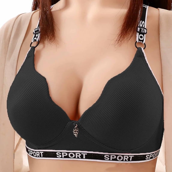 EaskTriop Wireless Bras for Women - Seamless Ribbed Push Up Bralette No Underwire Supportive Everyday Comfort T-Shirt Bra Letter Print