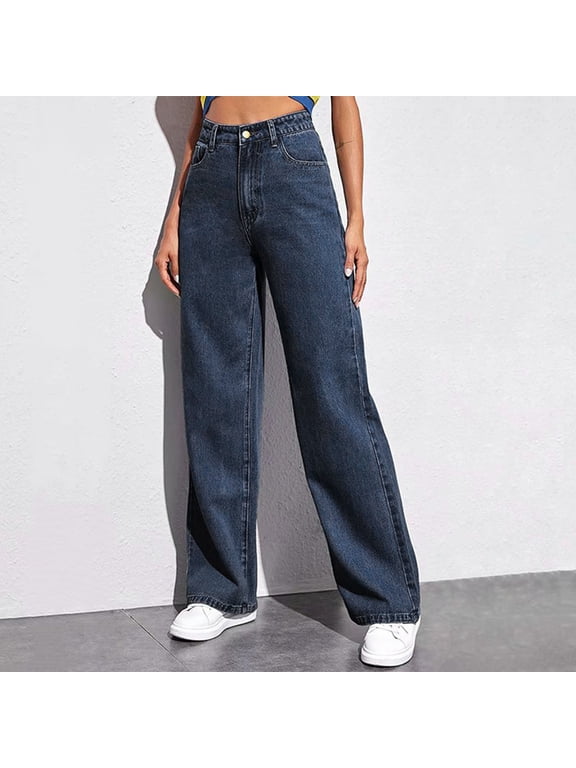 Women High Waisted Wide Leg Pants Business Casual Work Trousers Stretchy Straight Leg Button Zipper Slacks with Pockets