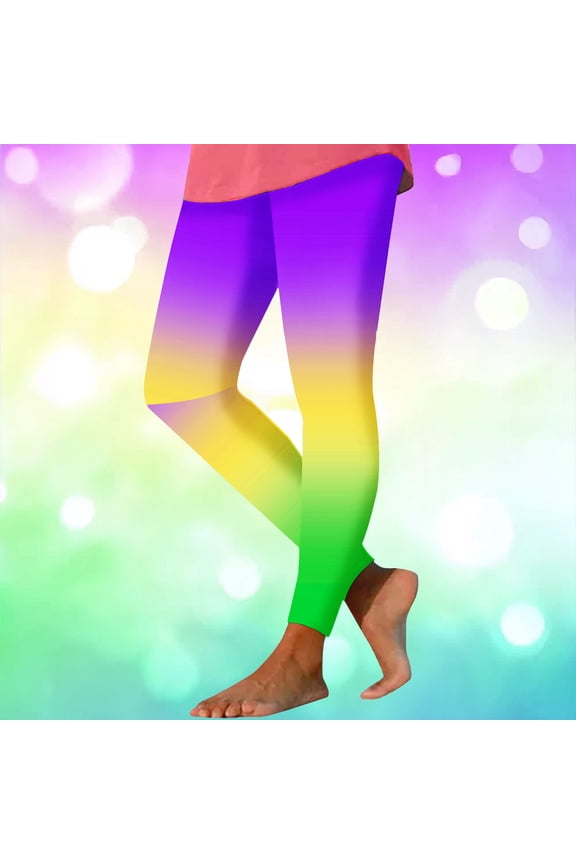 Women's Athletic Workout Leggings High Waisted Tummy Control Quick Dry Stretchy Yoga Pants Rainbow Gradient Colorful Gym Tights