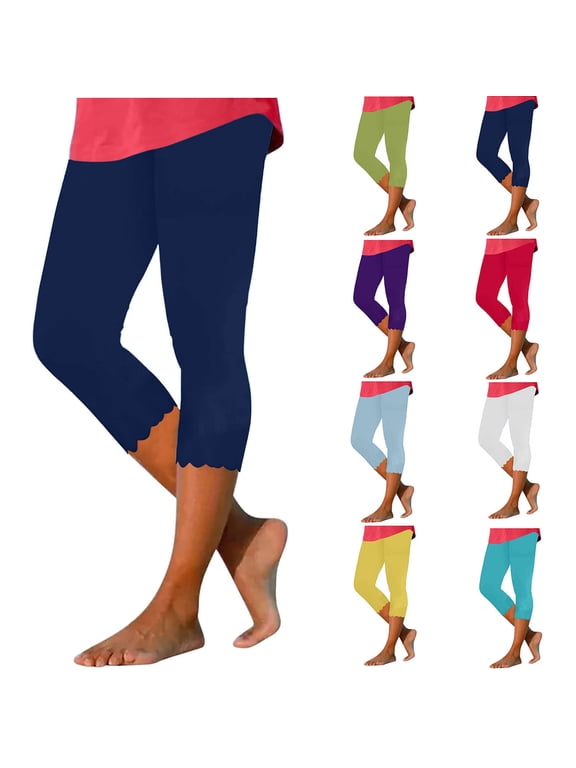 Women's Cropped Leggings Athletic Yoga Capris High Waist Tummy Control Workout Pants Running Gym Stretchy Comfy Soft Summer