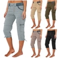 thumbnail image 1 of EaskTriop Women's Cropped Pants Drawstring Hem Capri with Pockets Quick-Dry Elastic High Waist Summer Vacation Utility Lounge Slacks, 1 of 6