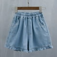thumbnail image 1 of EaskTriop Women's Denim Look Shorts High Waisted Elastic Waist Ruffle Frill Edge Wide Leg Comfy Breathable Shorts with Pockets Summer Lounge, 1 of 6