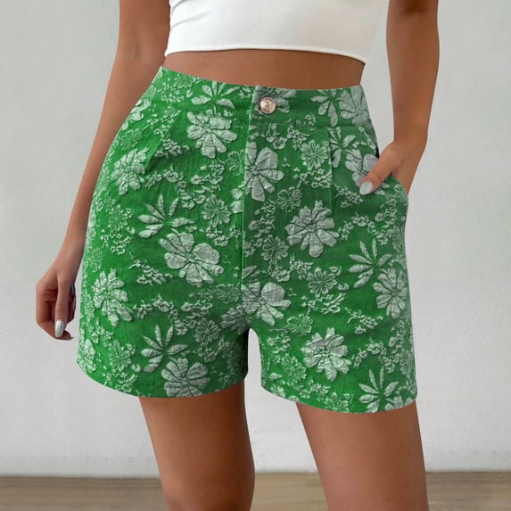 EaskTriop Women's Dressy High Waisted Shorts Wide Leg Floral Print Summer Beach Shorts Comfy Lounge Shorts with Pockets