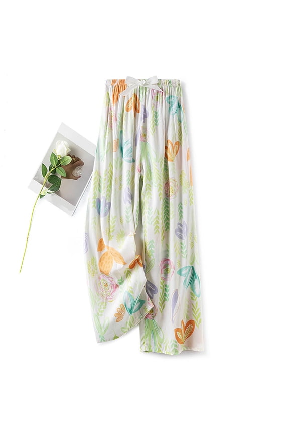 Women's Floral Print Wide Leg Pants High Waisted Flowy Palazzo Trousers Soft Elastic Waist Summer Beach Vacation Lounge Slacks