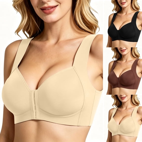 EaskTriop Women's Front Clasp Closure Bras No Underwire Anti-Sagging Push up Bralettes Comfort Wireless Full Coverage Bra