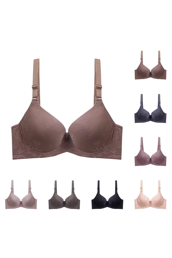 Women's Full Coverage Underwire Bra, Smoothing T-Shirt Bra for Daily Support, Comfort Seamless Cup Bralette with Floral Pattern