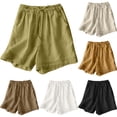 thumbnail image 1 of EaskTriop Women's High Waisted Shorts Comfy Relaxed Fit Drawstring Lace Hem Summer Shorts Breathable Linen Look Beach Lounge Shorts with Pockets, 1 of 6