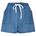 thumbnail image 1 of EaskTriop Women's High Waisted Shorts Lightweight Wide Leg Drawstring Elastic Waist Comfy Faux Denim Look Summer Beach Lounge Shorts, 1 of 6
