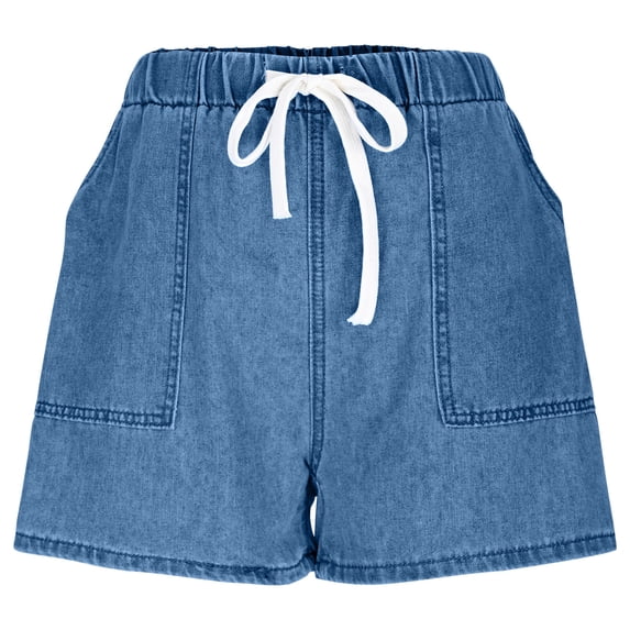 EaskTriop Women's High Waisted Shorts Lightweight Wide Leg Drawstring Elastic Waist Comfy Faux Denim Look Summer Beach Lounge Shorts