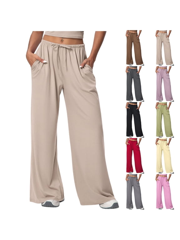 Women's High Waisted Wide Leg Pants Flowy Palazzo Trousers Business Casual Work Slacks Stretchy Comfy Lounge Pants with Pockets