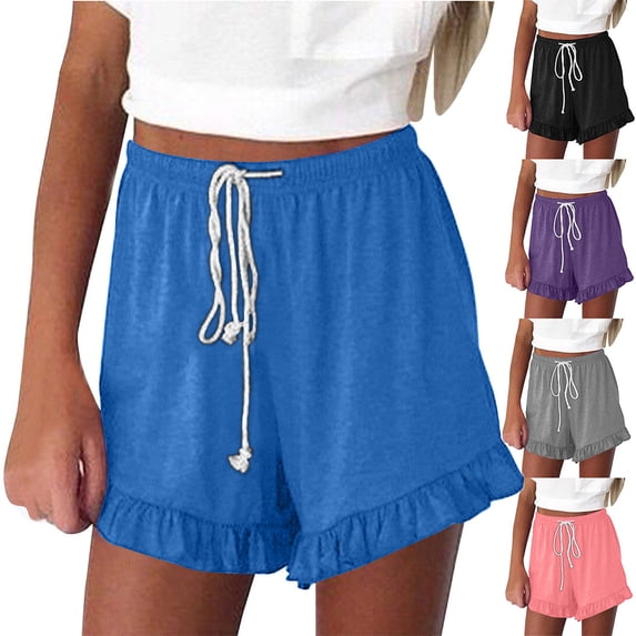EaskTriop Women's Lounge Shorts High Waisted Elastic Drawstring Ruffle Shorts Comfy Soft Wide Leg Pajama Sleep Bottoms Summer Beach Shorts