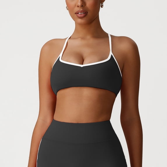 EaskTriop Women's Spaghetti Strap Sports Bra Padded Crop Tank Top Color-Block Wireless Yoga Workout Gym Fitness Activewear Bralette