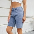 thumbnail image 1 of EaskTriop Women's Stretchy Bermuda Shorts High Waisted Denim Style Jean Shorts Casual Raw Frayed Hem Knee Length Jorts Summer Trendy with Pockets, 1 of 6
