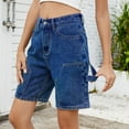 thumbnail image 1 of EaskTriop Women's Stretchy Denim Style Shorts High Waisted Bermuda Shorts with Pockets Casual Summer Workwear Utility Jorts Denim Pants, 1 of 6
