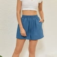 thumbnail image 1 of EaskTriop Women's Trendy Denim Look Shorts Lightweight High Waisted Comfy Elastic Waist Summer Casual Shorts with Pockets Soft Solid Blue, 1 of 6