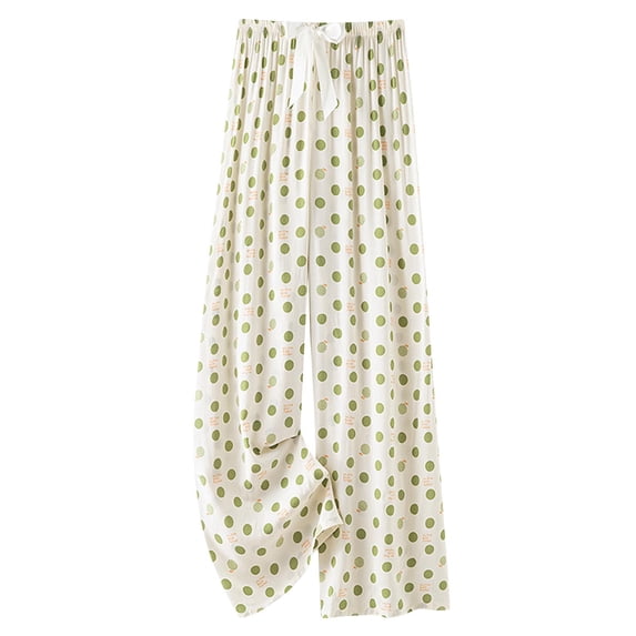 EaskTriop Women's Wide Leg Palazzo Pants High Waisted Polka Dot Lounge Trousers Breathable Drawstring Loose Pajamas for Beach Vacation Home