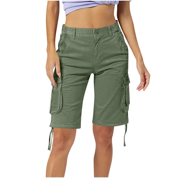 EaskTriop Womens Bermuda Cargo Shorts Mid Rise Casual Summer Apparel Quick Dry Travel Shorts with Pockets Lightweight Relaxed Fit Beach Shorts