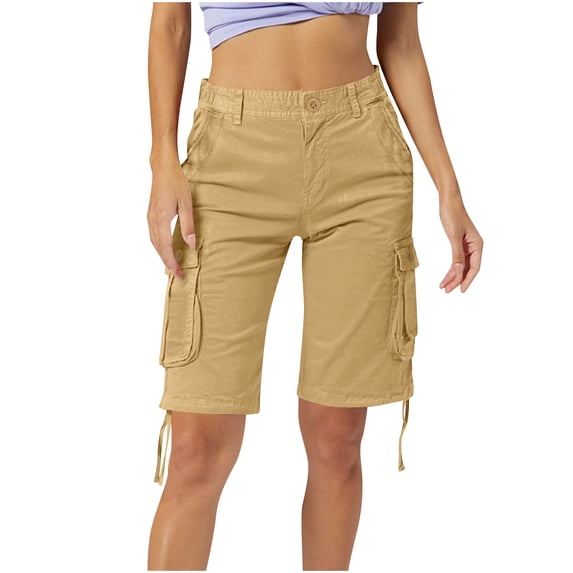 EaskTriop Womens Bermuda Cargo Shorts Mid Rise Casual Summer Apparel Quick Dry Travel Shorts with Pockets Lightweight Relaxed Fit Beach Shorts