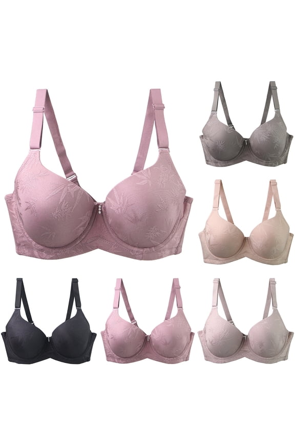 Womens Full Coverage, Women Bra Underwire Support Plus Size Wide Straps Leaf Floral Embroidery Smoothing Everyday Comfort Bra