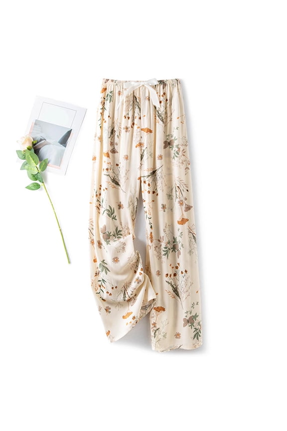 Womens High Waisted Palazzo Pants Floral Print Wide Leg Lounge Pajama Trousers Casual Loose Flowy Stretchy Comfy Summer Slacks