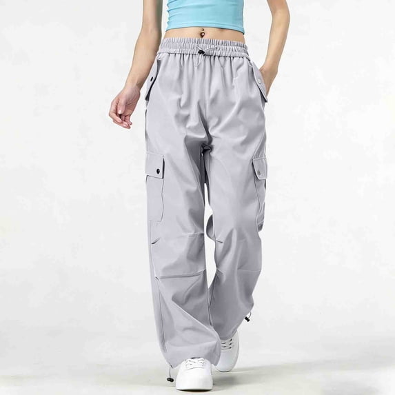 EaskTriop Womens Wide Leg Cargo Pants High Waisted Elastic Drawstring Waist Relaxed Fit Baggy Trousers with Pockets Utility Slacks