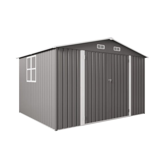Easmvetaln 10x8FT Metal Outdoor Storage Shed with Window, Garden Tool Shed for Backyard Patio (Gray)