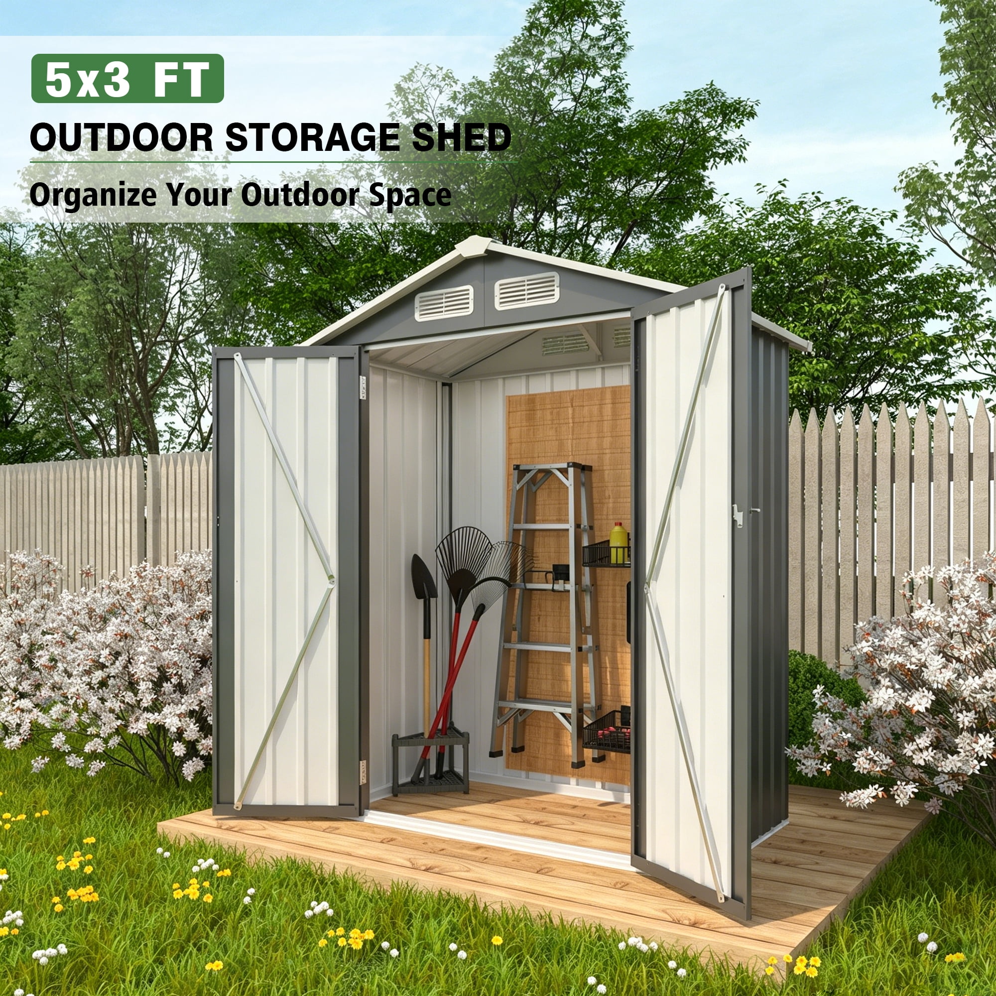 Easmvetaln 5x3x6FT Metal Sheds & Outdoor Storage, Tool Shed for Patio Backyard Garden (Gray)