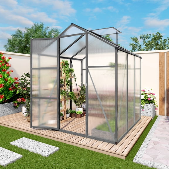 Easmvetaln 6x6FT Extra-Height Version Polycarbonate Greenhouse, Outdoor Greenhouse with Aluminum Frame for Backyard, Black