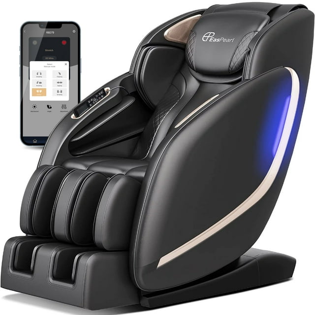 Easpearl 2024 4D Full Body Massage Chair Zero Gravity Shiatsu Recliner with Heat Thai Stretch Black